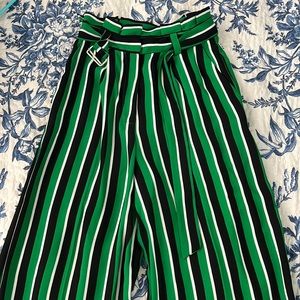 TopShop Wide Leg Green Striped Tailored Pants